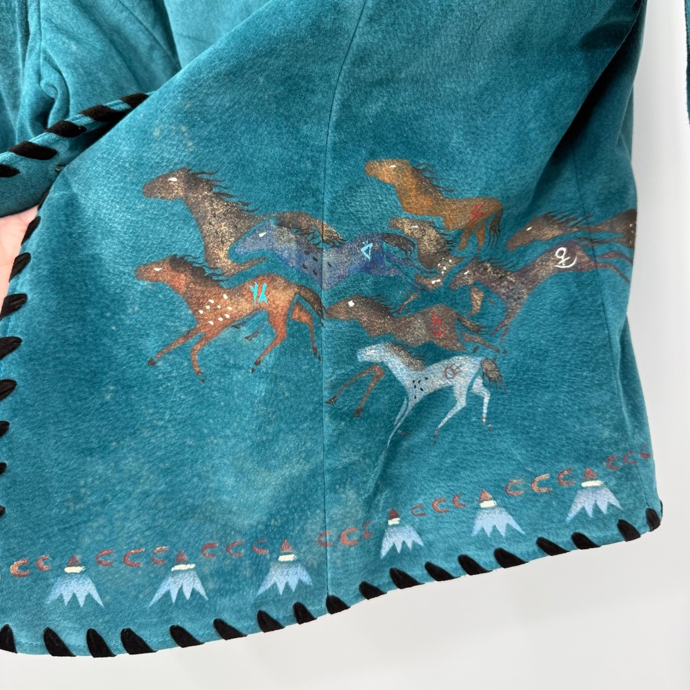 Vintage Patricia Wolf Suede Jacket Teal Horses Western Padded NWT Medium - Picture 3 of 10